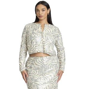 ELOQUII Women's Plus Size Sequin Cropped Cardigan - 1 of 4