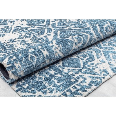 5' x 7' Blue Geometric Stain-Resistant Synthetic Area Rug