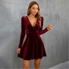 Womens Velvet Dress V Neck High Waist Surplice Christmas Dress Slim Fit Flared Mini Dress for Night Date Evening Events - 4 of 4