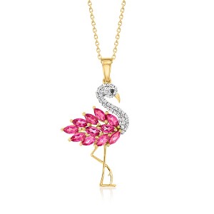 Ross-Simons 1.60 ct. t.w. Pink Topaz and .30 ct. t.w. White Zircon Flamingo Pendant Necklace With Black Spinel Accent in 18kt Gold Over Sterling Size - 1 of 3