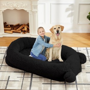 Human Dog Bed, 71''x45''x12'' Large Dog Bed with Blanket, Storage Pockets, Portable Handle, Removable Cover, Human Size Pet Bed for Adult - 1 of 4