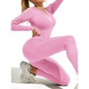 DOMETOUR Zip Front Sports Yoga Jumpsuit for Women Tummy Control Unitard Bodysuit Athletic Rompers, Pink-XL - 3 of 4