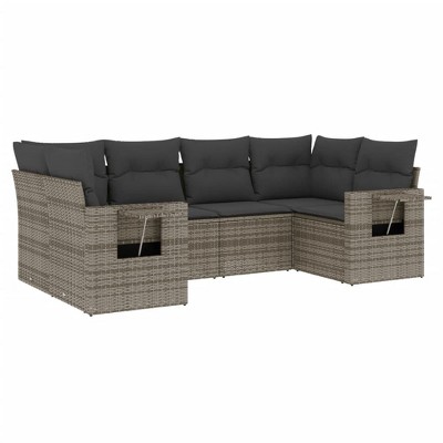 vidaXL 6 Piece Patio Sofa Set with Cushions - Gray Poly Rattan