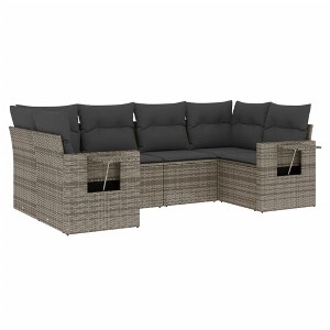 vidaXL 6 Piece Patio Sofa Set with Cushions - Gray Poly Rattan - 1 of 4
