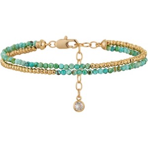 Women Beaded Bracelet Gold Double Layer Gemstone 14K Simple Dainty Handmade Chain Everyday Boho Beach Jewelry - 1 of 4