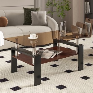 Grungis Rectangle Coffee Table with Tempered Glass Tabletop,Modern Center Table for Living Room - 1 of 4