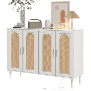 Whizmax Rattan Sideboard Buffet Cabinet, 4 Doors Accent Storage Cabinet, Console Table Coffee Bar,Adjustable Shelves for Kitchen, Hallway, Living Room - 1 of 4