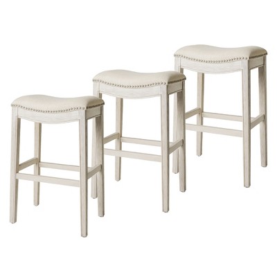 Maven Lane Adrien Upholstered Backless Saddle Kitchen Stool, Set of 3