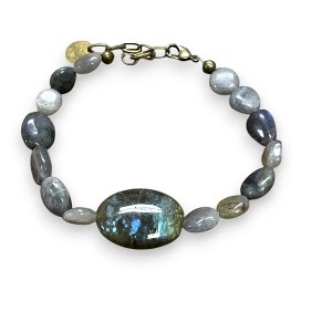 Michelle Marie's Boutiques Gray Labradorite Gemstone Bracelet- Woman's Iridescent Stone Jewelry - 1 of 4