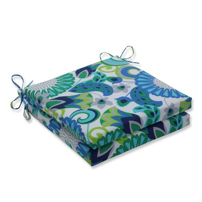 Pillow Perfect 20" x 20" x 3" 2pk Sophia Squared Corners Outdoor Seat Cushions Turquoise/Green