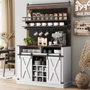 Garvee Farmhouse Coffee Hutch Cabinet Coffee Bar Cabinet 75" Tall Buffet Cabinet with Storage Large Bar Cabinet Kitchen Sideboard - 1 of 4