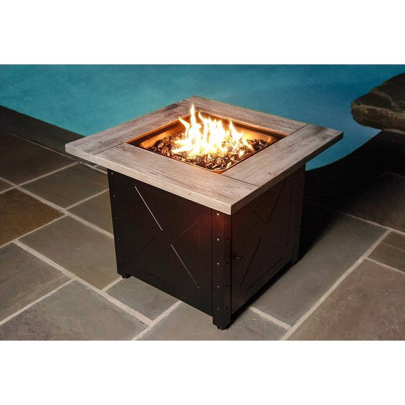 Endless Summer The Mason 30&#34; Square LP Gas Fire Pit with Faux Wood Cement Resin Mantel Black, 6 of 8