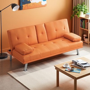 67" PU Leather 2-Seater Folding Sofa Bed with Coffee Table - 1 of 4