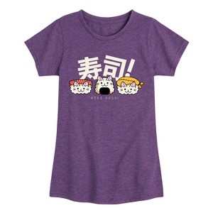 Girls' - Instant Message - Kawaii Neko Sushi Fitted Short Sleeve Graphic T-Shirt - 1 of 4