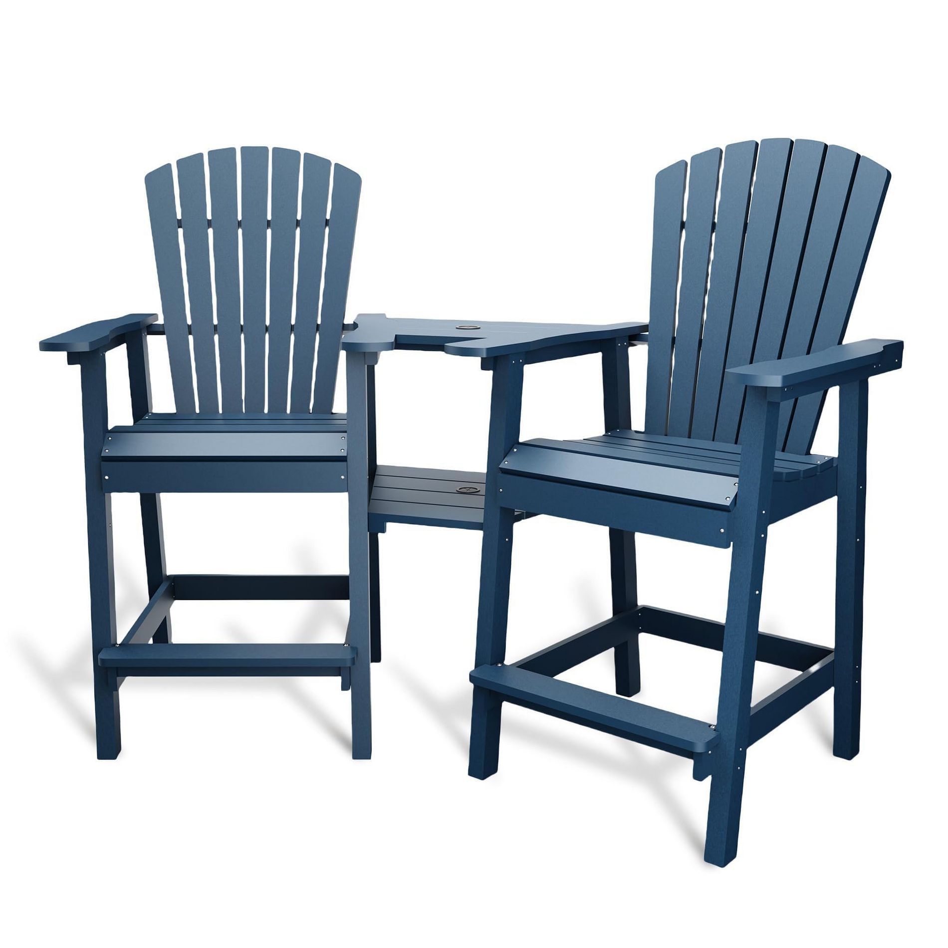 GustoWave Tall Adirondack Chair Set of 2, HDPE Tall Barstools with Connecting Trays, Bar Height Adirondack Chair for 2, All-Weather Blue