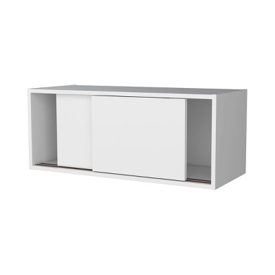 GlasFlength Kitchen Storage Wall Cabinet Floating Cabinet with Sliding Door Rectangular Storage Cupboard for Kitchen, White, 31.9"*13"*13"