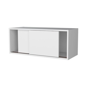 GlasFlength Kitchen Storage Wall Cabinet Floating Cabinet with Sliding Door Rectangular Storage Cupboard for Kitchen, White, 31.9"*13"*13" - 1 of 4