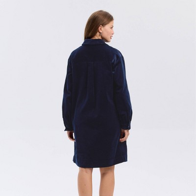 Women Corduroy Balloon Long Sleeve Mini Shirtdress – Universal