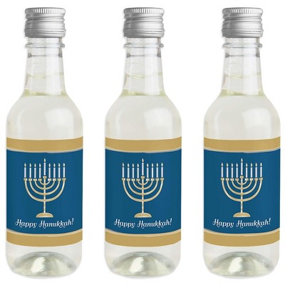 Big Dot of Happiness Happy Hanukkah - Mini Wine and Champagne Bottle Label Stickers - Chanukah Party Favor Gift for Women and Men - Set of 16