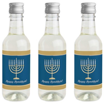 Big Dot of Happiness Happy Hanukkah - Mini Wine and Champagne Bottle Label Stickers - Chanukah Party Favor Gift for Women and Men - Set of 16