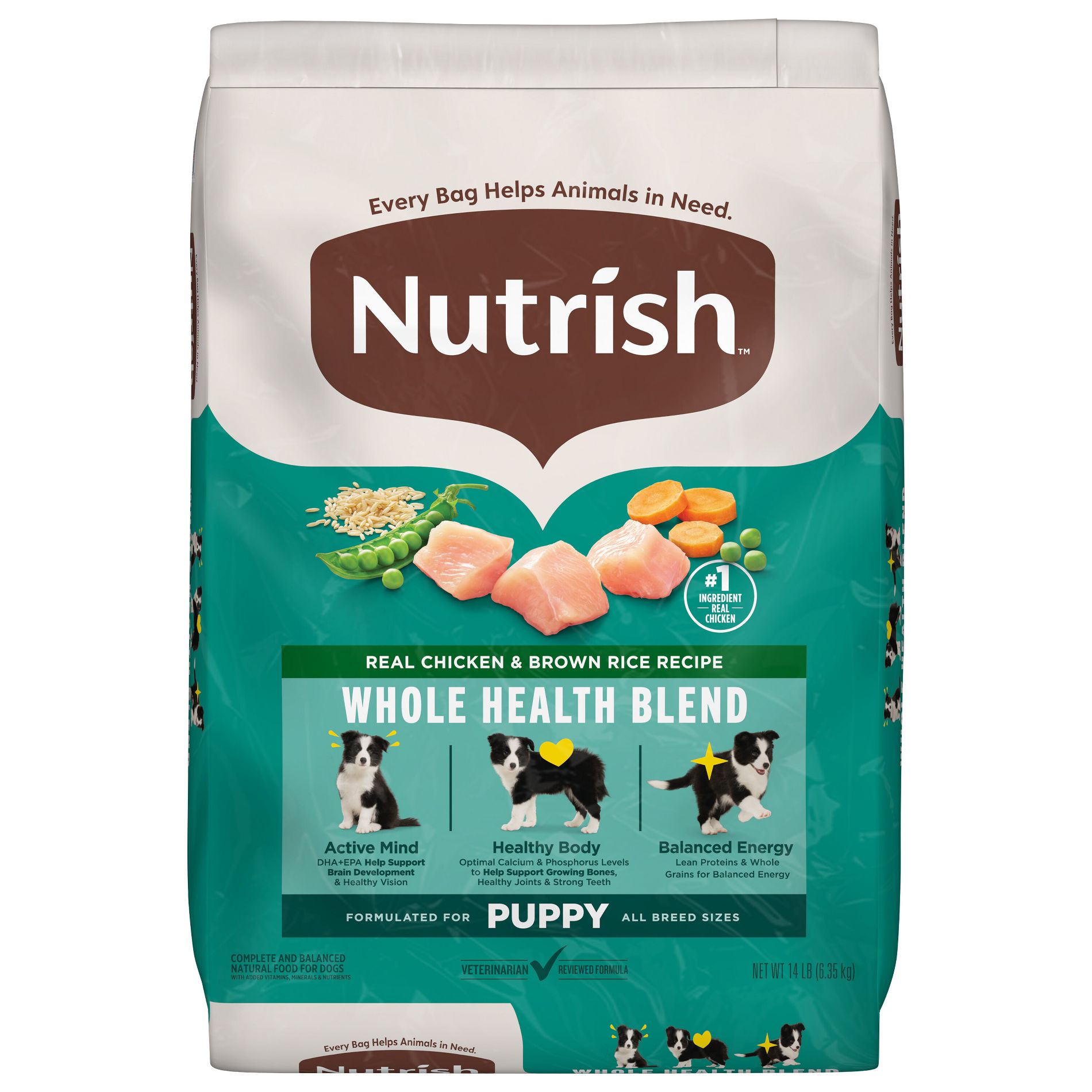 Nutrish Puppy Real Chicken and Brown Rice Recipe Whole Health Blend Dry Dog Food - 14lbs
