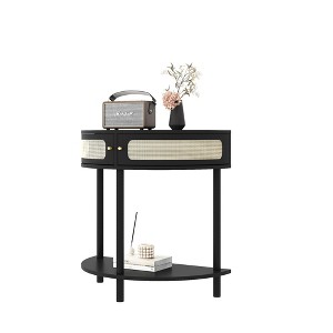 Bella Depot Half Moon Design End Table with Sliding Rattan Door - 1 of 4