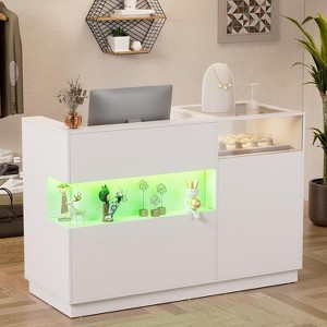 PAKASEPT 59" White Reception Desk Counter Table with LED Light & Glass Display Shelf, for Lobbies, Salons, Retail, Home Offices, Reception Room - 1 of 4