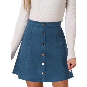 INSPIRE CHIC Women's Faux Suede Button Front A-Line High Waisted Mini Short Skirt - 1 of 4