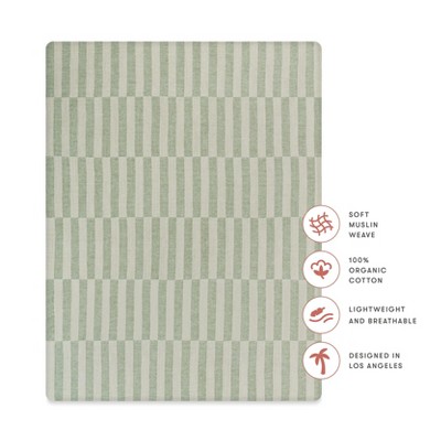 Green and Beige Organic Cotton Moss Stripe Midi Crib Sheet