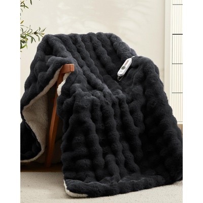 Fluffy Faux Fur Bubble Heated Throw Blanket, Ultra Soft Electric Blanket with 4 Heat Levels, 4/8 Hours Auto-Off, Cozy Home Gift