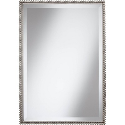Uttermost Rectangular Vanity Accent Wall Mirror Modern Beveled Brushed Nickel Beaded Frame 21" Wide Bathroom Bedroom Living Room