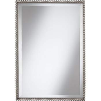 Uttermost Rectangular Vanity Accent Wall Mirror Modern Beveled Brushed Nickel Beaded Frame 21" Wide Bathroom Bedroom Living Room