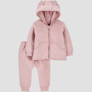 Carter's Just One You® Baby Girls' 2pc Quilted Sweatshirt & Jogger Pants Set - Pink - 1 of 3