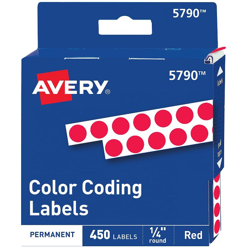 Avery Permanent Self-Adhesive Round Color-Coding Labels 1/4" dia Red 450/Pack 05790, 1 of 7