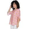 LA LEELA Women's Holiday Floral Print Peasant Blouse With V Neck And Short Puff Sleeves - 4 of 4