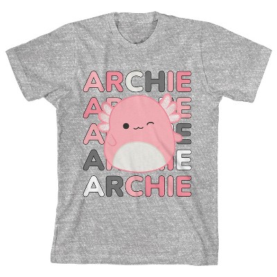 Squishmallows Archie Repeated Text on Heather Grey Youth T-Shirt-XL