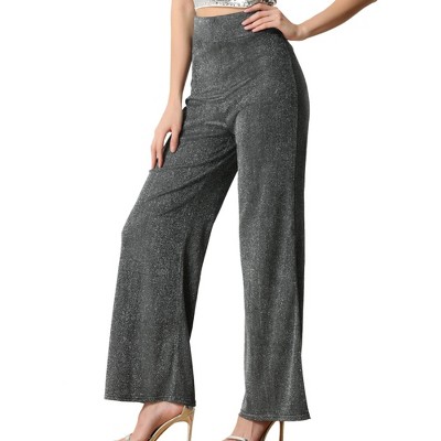 Allegra K Women's Sparkly Glitter Wide Leg Palazzo Party High Waist Pants
