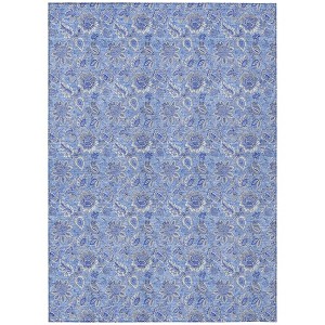 Navy Blue And Denim Blue Floral Washable Indoor Outdoor Area Rug - 1 of 4