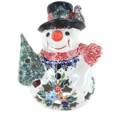 Blue Rose Polish Pottery Amelie Small Snowman Luminary