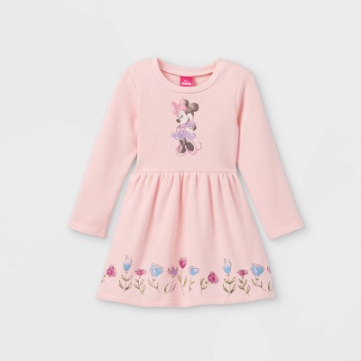Toddler Girls' Minnie Mouse Long Sleeve Fleece Dress - Light Pink