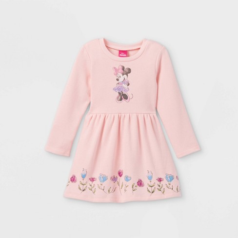 Toddler Girls' Minnie Mouse Long Sleeve Fleece Dress - Light Pink5T