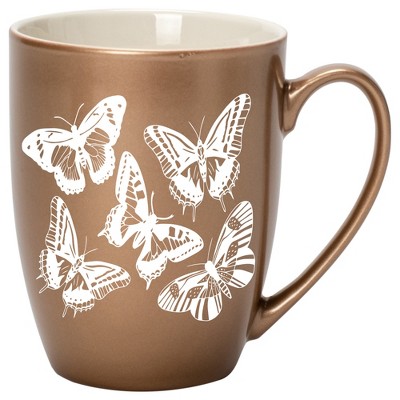 Elanze Designs Butterflies Bronze 10 ounce New Bone China Coffee Cup Mug
