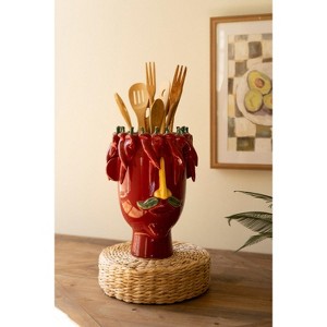 Head Planter Vase 14"H Ceramic, Red Peppers Design Multicolor Glazed Finish by Kalalou - 1 of 3