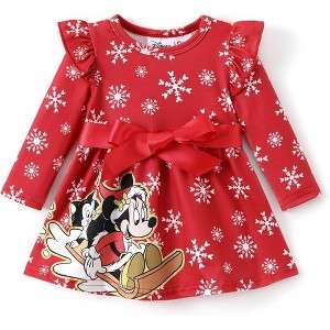 Disney Minnie Mouse Mickey Mouse Baby Girl Dress Christmas Bow Tie Long-Sleeve Dresses  Birthday Gift - 1 of 4