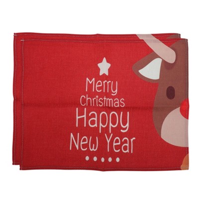 Unique Bargains Christmas Place Mats Star Reindeer "Merry Christmas" Linen Red White 13"x17.7" 2 Pcs