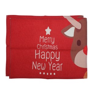 Unique Bargains Christmas Place Mats Star Reindeer "Merry Christmas" Linen Red White 13"x17.7" 2 Pcs - 1 of 4