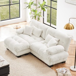 Chenille 2 Seater Modular Sectional Sofa with Ottoman, Deep Seat and Bolster Arms, 94.4" for Living Room-3irtyhousy - 1 of 4