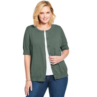 Woman Within Plus Size Perfect Elbow-Length Sleeve Cardigan