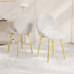 Homy Casa Set of 2 White Boucle Dining Chairs with Gold Metal Legs for Modern Dining Room - 1 of 4