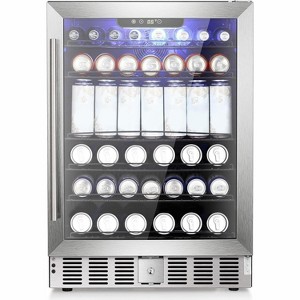 ZAFRO 24" Wine Refrigerator, 5.1 Cu.Ft Beverage Cooler, Under Counter Stainless Steel Beverage Cooler with Glass Door - 1 of 4